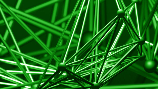 green Complex arrangement of metallic lines creates a sophisticated network, symbolizing technology and communication. The interplay of shapes highlights modern design elements.	
