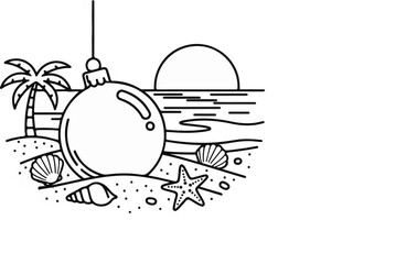 Obraz premium A black and white outline of a Christmas ornament on a beach at sunset