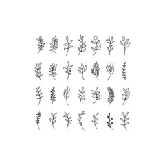 green floral background Collection of Hand-Drawn Floral Botanical Doodles in Green. Green Floral Graphic bundle collection Elements for Bullet Journaling and Notebook Design.