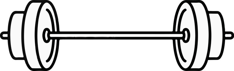 A black outline drawing of a barbell with two weight plates on each end
