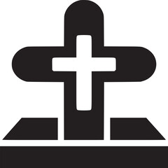 Obraz premium A stylized black and white illustration of a cross shaped gravestone with a base on a white background