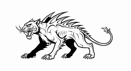 Fototapeta premium A fierce, stylized feline creature with sharp claws and a spiky mane