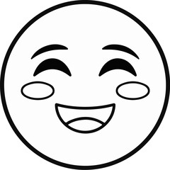A simple, black and white cartoon face with eyes closed and a wide smile