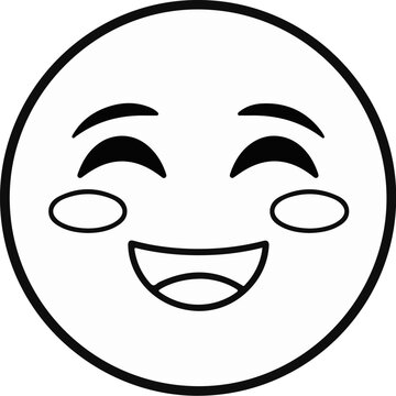 A simple, black and white cartoon face with eyes closed and a wide smile