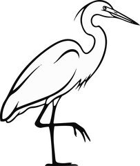 Fototapeta premium A simple black and white line drawing of a heron standing on one leg