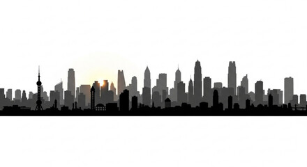 Fototapeta premium A minimalist vector graphic of a city skyline at sunset