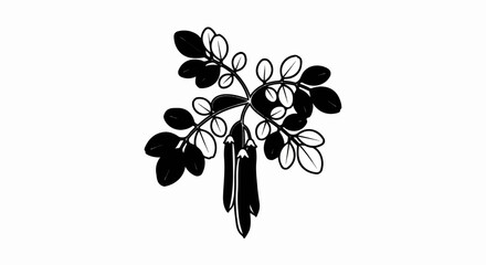 Stylized illustration of a plant branch with leaves and pods