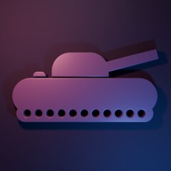 Obraz premium Purple Military tank icon isolated on purple-blue background. Minimalism concept. 3D render illustration