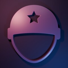 Obraz premium Purple Military helmet icon isolated on purple-blue background. Army hat symbol of defense and protect. Protective hat. Minimalism concept. 3D render illustration