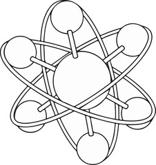 Abstract atomic structure illustration with orbiting particles