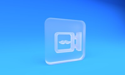 Frosted glass Barbershop icon isolated on blue background. Hairdresser logo or signboard. Square frosted glass button. 3D render illustration