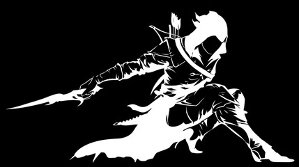 Fototapeta premium Silhouette of Hooded Archer Crouching