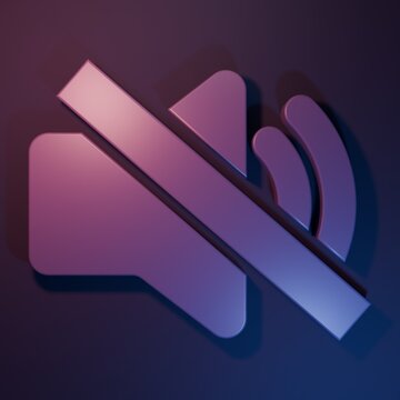 Purple Speaker mute icon isolated on purple-blue background. No sound icon. Volume Off symbol. Minimalism concept. 3D render illustration