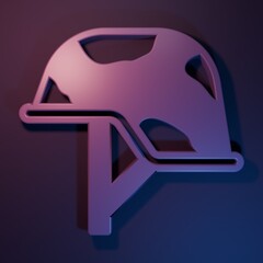 Obraz premium Purple Military helmet icon isolated on purple-blue background. Army hat symbol of defense and protect. Protective hat. Minimalism concept. 3D render illustration