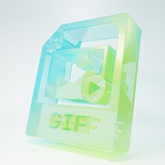 Frosted glass GIF file document. Download gif button icon isolated on white background. GIF file symbol. Minimalism concept. 3D render illustration