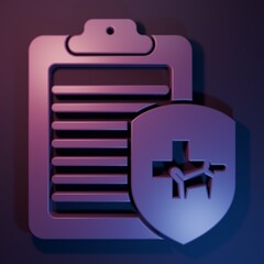 Purple Clipboard with medical clinical record pet icon isolated on purple-blue background. Health insurance form. Medical check marks report. Minimalism concept. 3D render illustration