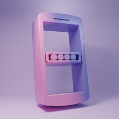 Purple Mobile phone and password protection icon isolated on purple background. Security, safety, personal access, user authorization, privacy. Minimalism concept. 3D render illustration