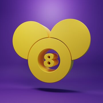 Yellow Billiard pool snooker 8 ball icon isolated on purple background. Billiard eight ball. Minimalism concept. 3D render illustration