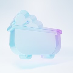 Frosted glass Baby bathtub with foam bubbles inside icon isolated on white background. Minimalism concept. 3D render illustration