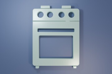 Fototapeta premium Grey Oven icon isolated on purple-blue background. Stove gas oven sign. Minimalism concept. 3D render illustration