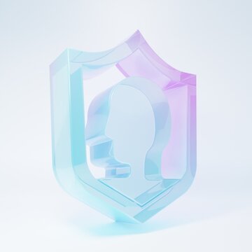 Frosted glass Life insurance with shield icon isolated on white background. Security, safety, protection, protect concept. Minimalism concept. 3D render illustration
