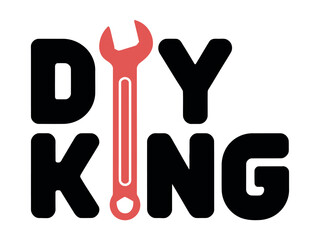 Obraz premium DIY King text logo uses a red wrench graphic to represent repair and construction skills.