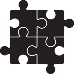 Obraz premium Four black jigsaw puzzle pieces fitting together perfectly for a unified and complete solution