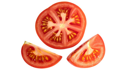 Fresh cut tomatoes on transparent background for culinary use