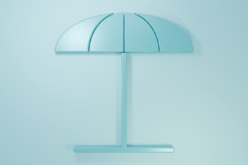 Blue Sun protective umbrella for beach icon isolated on blue background. Large parasol for outdoor space. Beach umbrella. Minimalism concept. 3D render illustration © Vadim