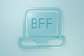 Blue BFF or best friends forever icon isolated on blue background. Minimalism concept. 3D render illustration