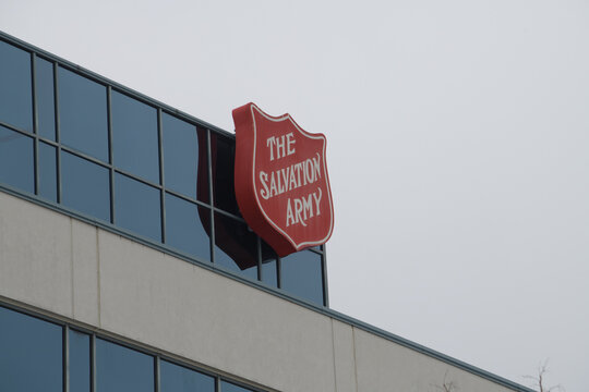 sign outside The Salvation Army Territorial Headquarters, Canada and Bermuda located at 2 Overlea Blvd, East York, Toronto