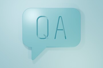 Blue Speech bubbles with Question and Answer icon isolated on blue background. Q and A symbol. FAQ sign. Chat speech bubble and chart. Minimalism concept. 3D render illustration
