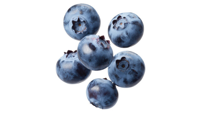 Fresh blueberries floating in mid air against transparent background