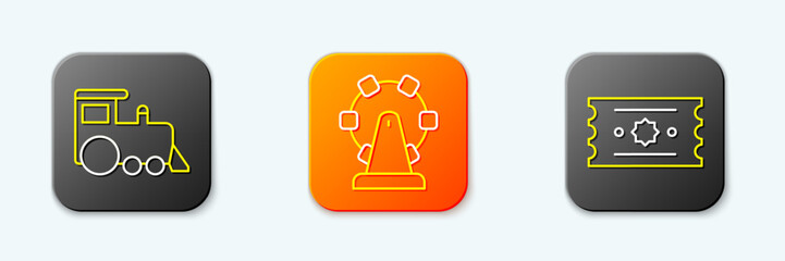 Set line Toy train, Ferris wheel and Ticket icon. Vector © Kostiantyn