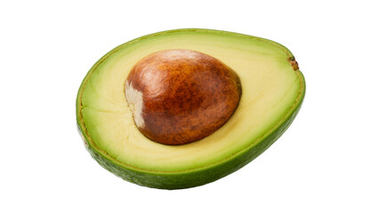 Fresh halved avocado with pit on transparent background