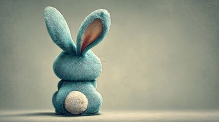 Delightful vintage-inspired 2D pastel turquoise bunny cartoon that beautifully accentuates its smooth hindquarters and alert long ears in a charming rear view