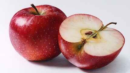 Realistic Sliced Red Apple with Visible Core and Seeds on White Backdrop for Educational Culinary Displays