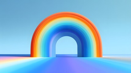 Imaginative Multi-Hued Arc Illustration with Crisp Lines and Radiant Hues on a Transparent Minimalistic Backdrop