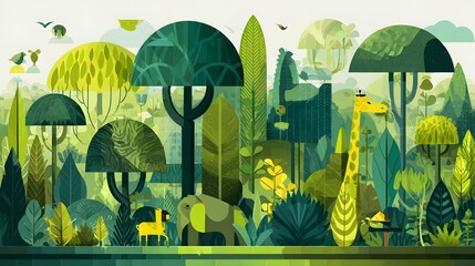 Bold Tropical Jungle Iconography for Youthful Expeditions with Clear, Vibrant, and Minimal Flat Vector Illustrations