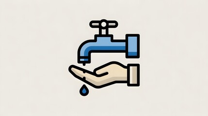 Detailed Minimalist 2D Icon for Water Conservation Emphasizing Sustainability and Effective Visual Communication