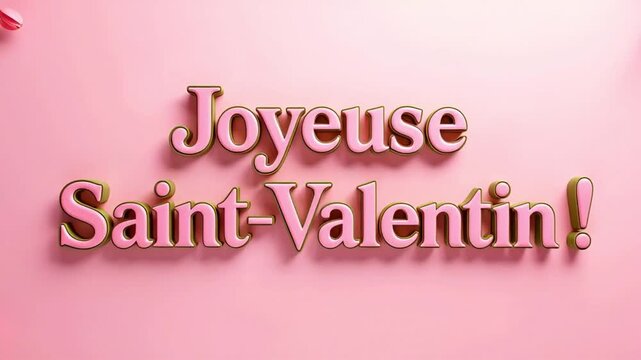 bouquet of pink tulips on a pink background with elegant gold and pink text joyeuse saint-valentin in french language for romantic international holiday celebration