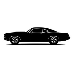 Naklejka premium A black vector silhouette of a 1960s American muscle car coupe seen from the side, perfect for retro car branding and merchandise