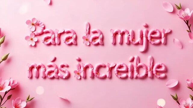 delicate floral composition on a pink background with a touching inscription in spanish for the most incredible woman expressing love