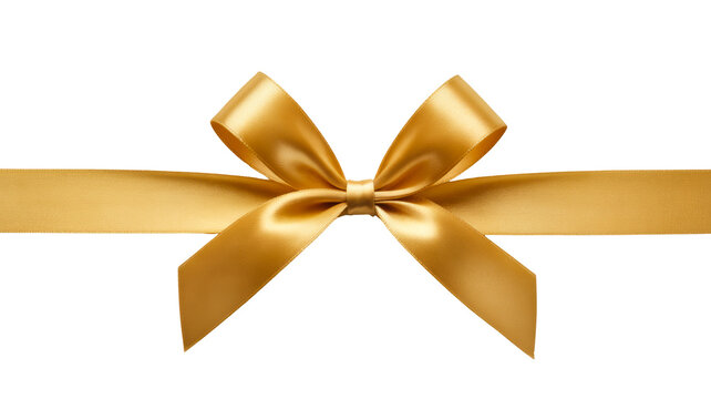 Elegant gold ribbon bow on transparent background for gift decoration