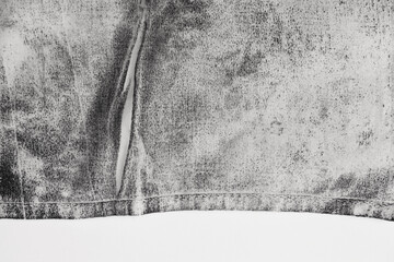 Grunge dirty black and white canvas denim crumpled fabric stain grain texture abstract background.