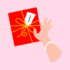 Hand Delivering a Red Gift Box for Mom Mothers Day