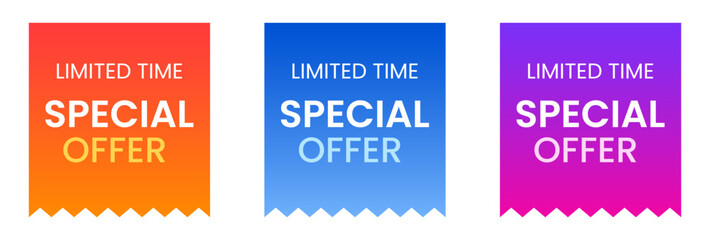 Limited Time Special Offer Promo Banners with Vibrant Orange, Blue, Purple and Pink Gradient Backgrounds