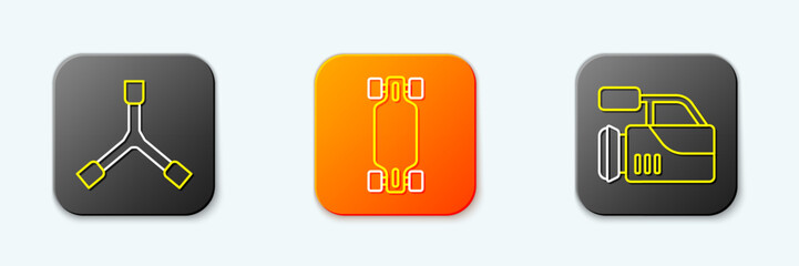 Set line Skateboard Y-tool, Longboard or skateboard and Cinema camera icon. Vector © Kostiantyn