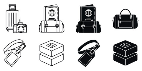 Black and white travel luggage camera passport wallet