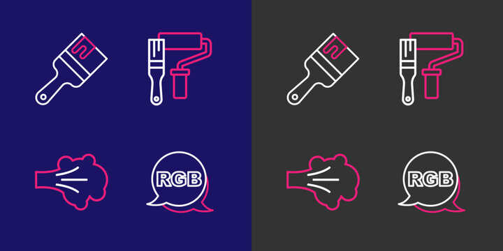 Set line RGB, Paint spray, roller brush and icon. Vector